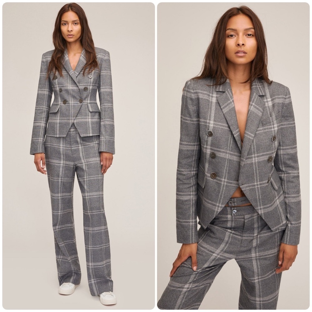 New! Marissa Webb Perrie Steel Plaid Double Breasted Blazer 🩶 Small NWOT